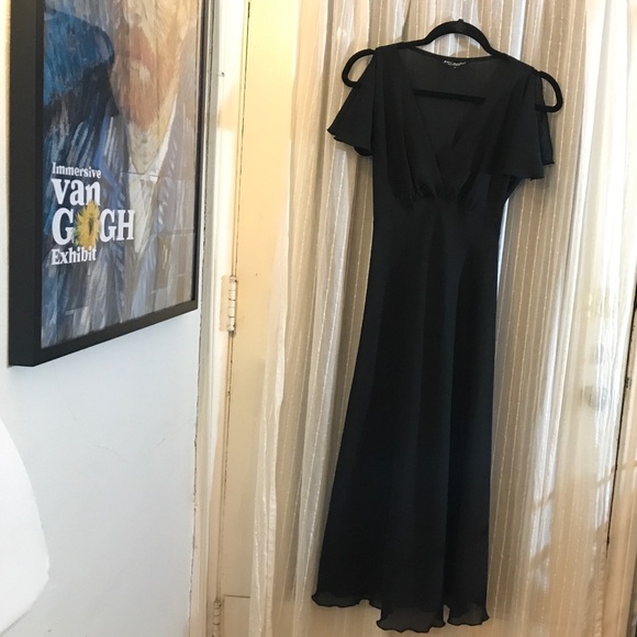 Betsey Johnson Sheer Black Chiffon V Neck Midi Dress Size M - Picture 8 of 10